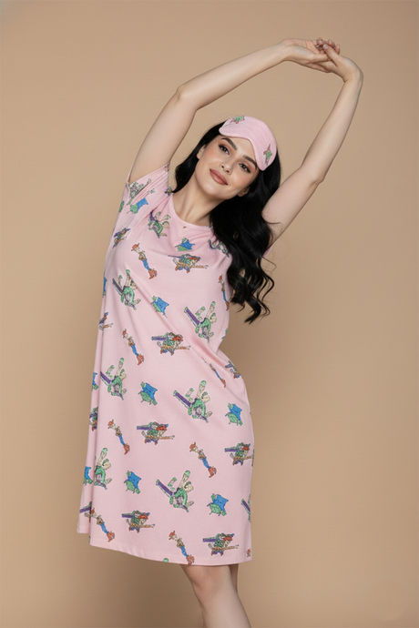 Zivame Toy Story Knit Poly Knee Length Night Dress - Crystal Rose — image 6